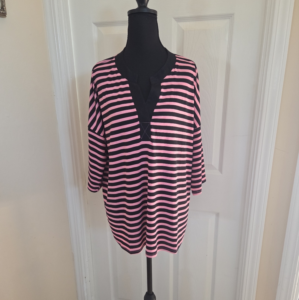 Sew In Love Pink and Black Striped Top Relaxed Fit Everyday Vacation Size Large